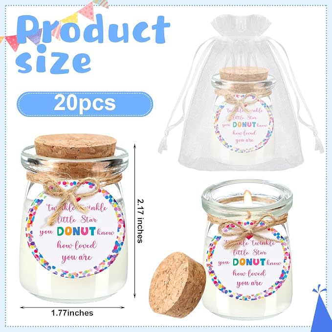 Threlaco 20 Pcs Little Star Baby Shower Favors Party Candle Lavender Scented Glass Mason Jar Wax Candle Bulk for Guests Girl Boy Gender Reveal Party Gifts(Colorful)