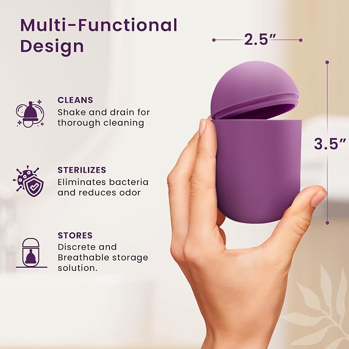 EcoBlossom Reusable Menstrual Cup and Case - The Most Reliable Medical Grade Silicone Period Cups - Comfortably use for 12 Hours (Large (Pack of 2), Gray Cup & Case)