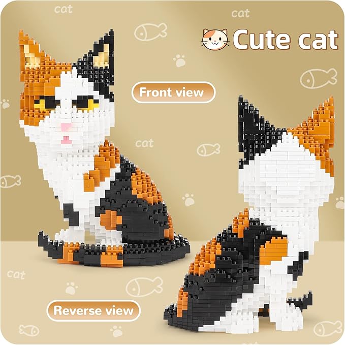 QLT QIAOLETONG Cat Mini Building Blocks Cute Animals Sets for Goodie Bags, 1300 PCS Micro Mini Building Toy DIY 3D Bricks Kit for Adults, Party Favors for Kids, Birthday Gift for Boys Girls