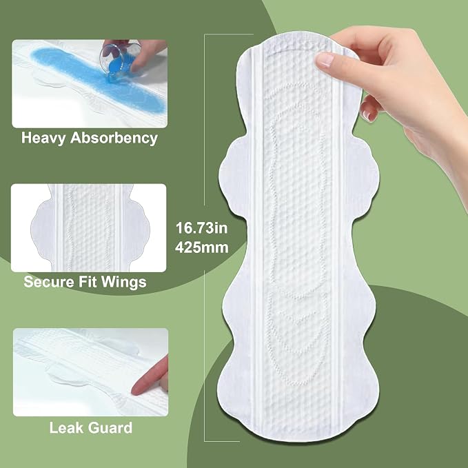 uNeat 2X Long with Wings Ultra Thin Sanitary Pads, Unscented, Eliminates Odor, Heavy Absorbency, Overnight, Individually Sealed (2X Long, 8 Count/Pack,2-Pack)