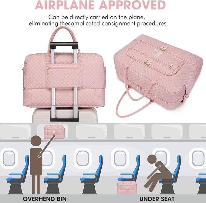 Initial Travel Duffle Bag for Women - Pink Personalized Weekender Bags Overnight Bag with Shoe Compartment & Wet Pocket Weekend Tote Bags with Toiletry Bag Monogram Gifts (Letter E)