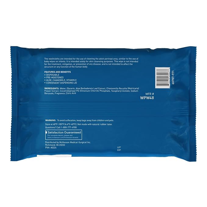 McKesson Washcloth Wipes for Adults, Scented (6 Pack, 288 Washcloths) Disposable Wash Cloths for Body - No-Rinse Formula with Snap Lid - Good for Incontinence and Elderly - 48 Wipes Per Pack
