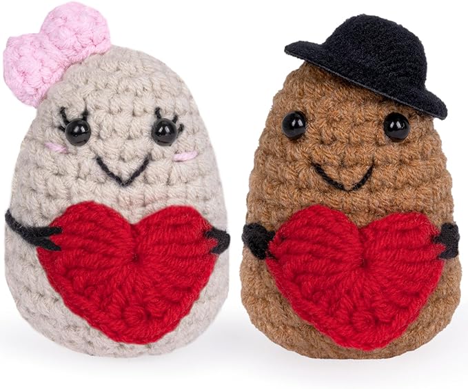 Positive Crochet Potato Funny Emotional Crochet Support Potato with Positive Gift Cards Suitable for Valentine's Day Gag Gift
