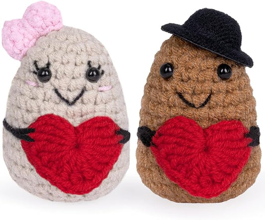 Positive Crochet Potato Funny Emotional Crochet Support Potato with Positive Gift Cards Suitable for Valentine's Day Gag Gift