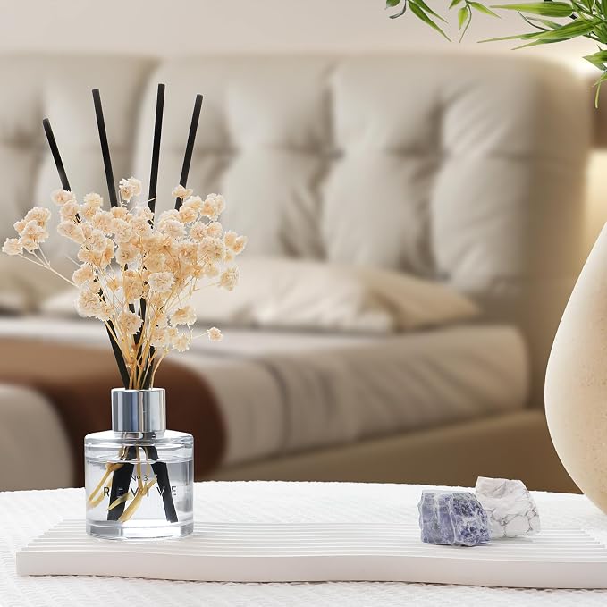 Jasmine White Tea Gardenia Bathroom Diffuser, 3.4 oz Reed Diffuser with Dried Flower for Small Place, Last up to 60 Days