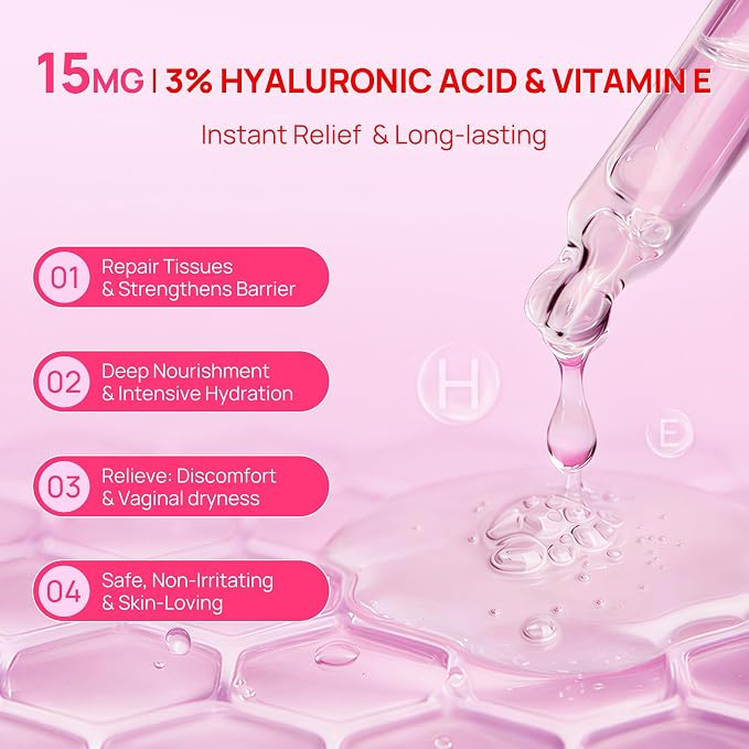 Long Lasting Vaginal Moisturizer for Women, 15mg Hyaluronic Acid with 3% Vitamin E, Vaginal Dryness Relief, Balances pH, Feminine Moisturizer for Discomfort & Odor Control, 21 Count