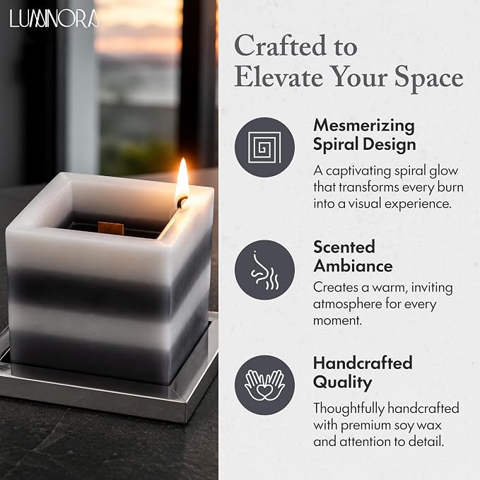 Spiral Candle - Unique Scented Soy Wax Candle with Spiral Burning Design, Handcrafted Gift Ready Decorative Candle for Home Decor, Gift & Cozy Room Ambiance (Coconut Agarwood) - LUMINORA