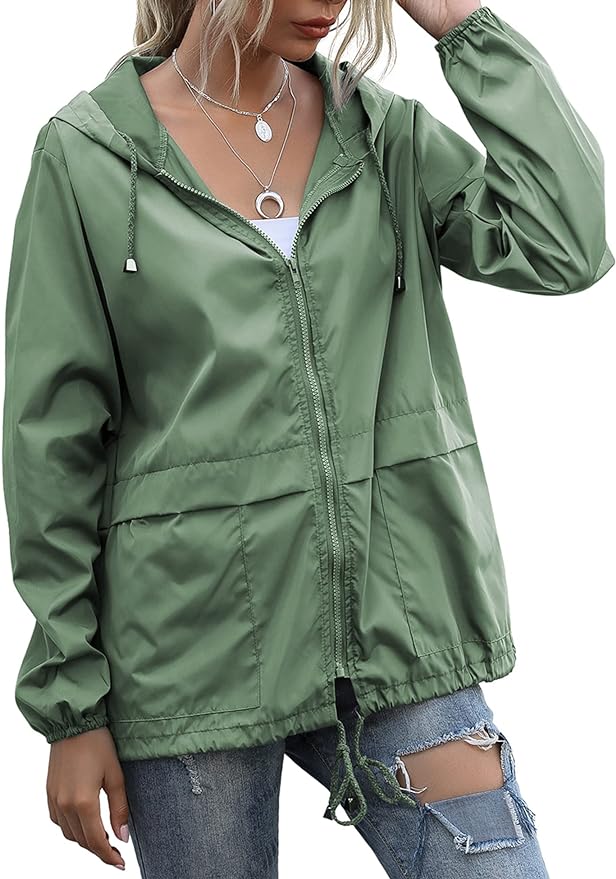 Women's Raincoats Lightweight Waterproof Windproof Adjustable Windbreaker Rain Jackets Hooded with Pockets S-XXL