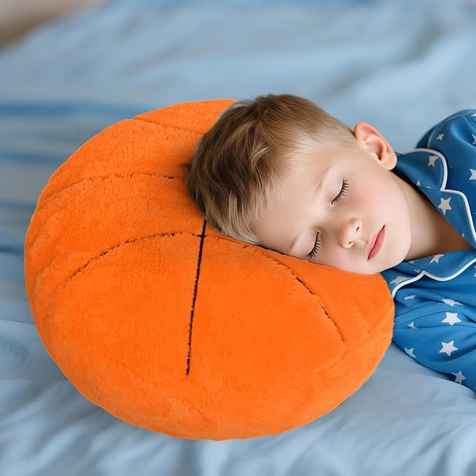 Wepop 18in Fluffy Basketball Plush Pillow, Soft Basketball Pillows, Sports Ball Plush Pillow Stuffed Toy Room Decoration and Gifts for Kids, Boys, Girls, Basketball Fans
