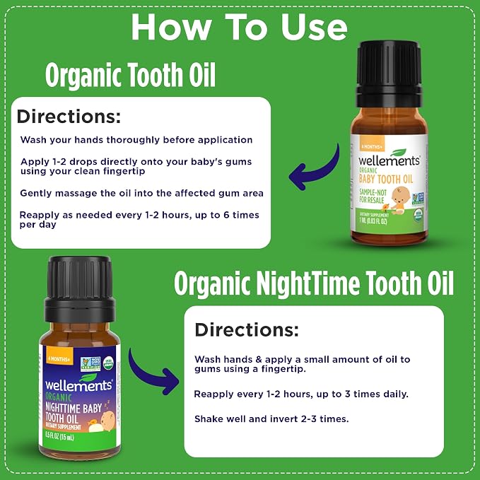 Wellements Organic Baby Tooth Oil for 4 Months+(0.5 Fl Oz) -Day & Night Soothing Teething Relief Oil* for Babies - Gently Helps Soothe Tiny Gums*, Calms Teething Discomfort & Supports Bedtime Comfort