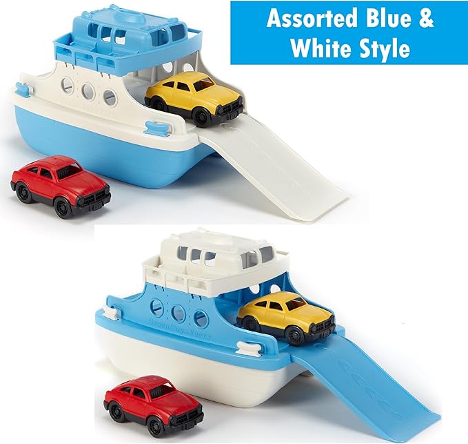 Green Toys Ferry Boat with Mini Cars Bathtub Toy, Blue/White, Standard