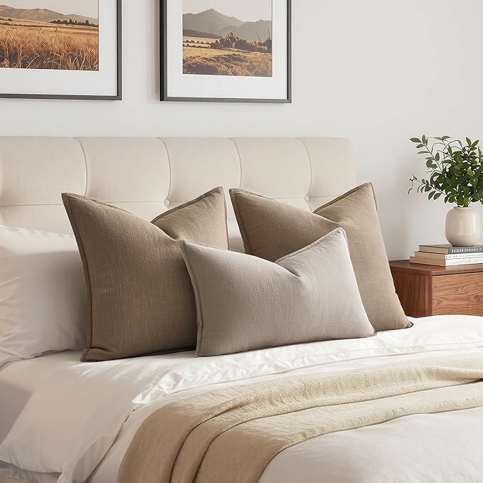 MIULEE Decorative Linen Lumbar Pillow Cover 12x20 Inch Natural Linen | Boho Farmhouse Neutral Couch Long Throw Pillow for Bed, Pack of 1 Accent Modern Pillowcase, Sofa Livingroom Home Decor