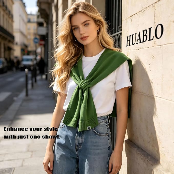 huablo Women's Fashion Knitted Shawl - Khaki Sweater Shawl for Air-Conditioned Rooms