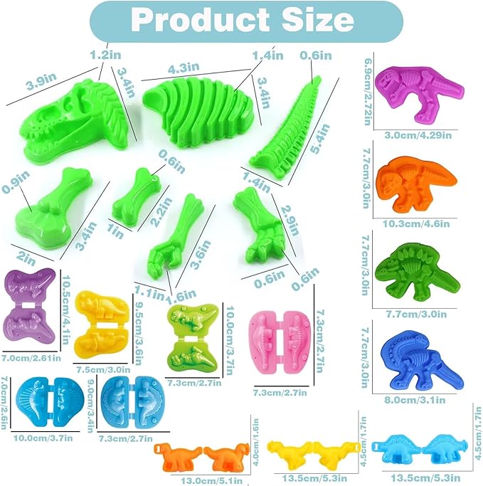 11 Unique Dinosaur Fossil Molds Dough Toys and 12 Unique Dino Molds Dough Toys Accessories Set Whit 5 Bright Color Clays