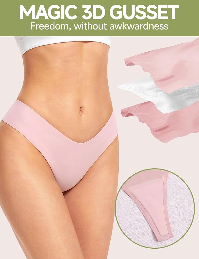 Seamless Thongs for Women No Show G-String Thong Breathable Cotton Panty Liners Underwear for Yoga Workout Gym