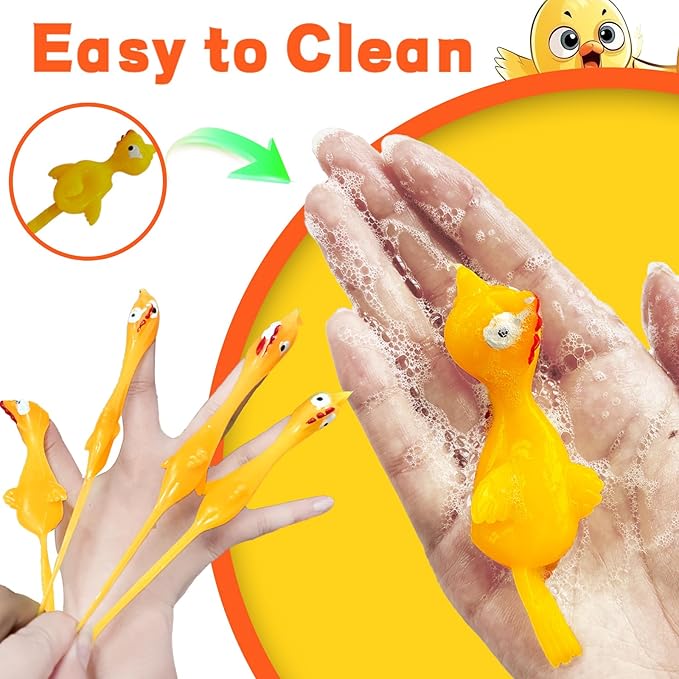 Dshengoo 16 Pack Finger Slingshot Chicken Rubber,Flying Stretchy Flick Stretchable Chickens Fingers for Gag Gift Birthday Christmas Halloween Party Favors Supplies