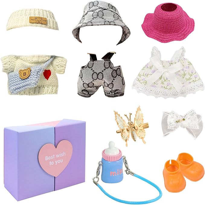 17cm Doll Clothes Set (No Doll) – 3-Pack Handmade Outfits with Accessories for 6.7” Dolls, Premium Cotton Clothing with Gift-Ready Packaging, Perfect for Dress-Up and Collectors (F2, 3)