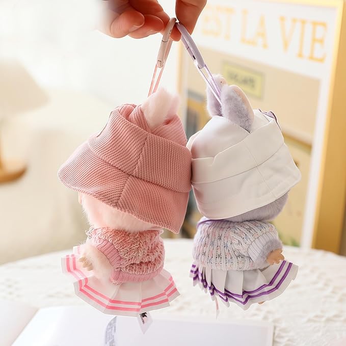 17cm Doll Clothes Set, 5 Pieces Dress Outfit Set for 6.7inch Doll Suit, Fashion Chic Hat & Clothes Accessories for 1st/2nd/3rd Gen Dolls Play & Display Purple