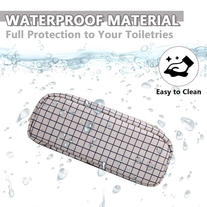 Small Pencil Case Makeup Bag for Purse, Cute Pencil Pouch Nylon Preppy Checkered Makeup Brush Bag with Zipper, Girls Portable Stationery Storage Case Small Pen Bag for Office School(Slim-Checkered)