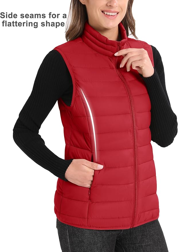 MAGCOMSEN Women's Puffer Vest Lightweight Stand Collar Zip 4 Pockets Puffy Vests Sleeveless Quilted Padded Outerwear