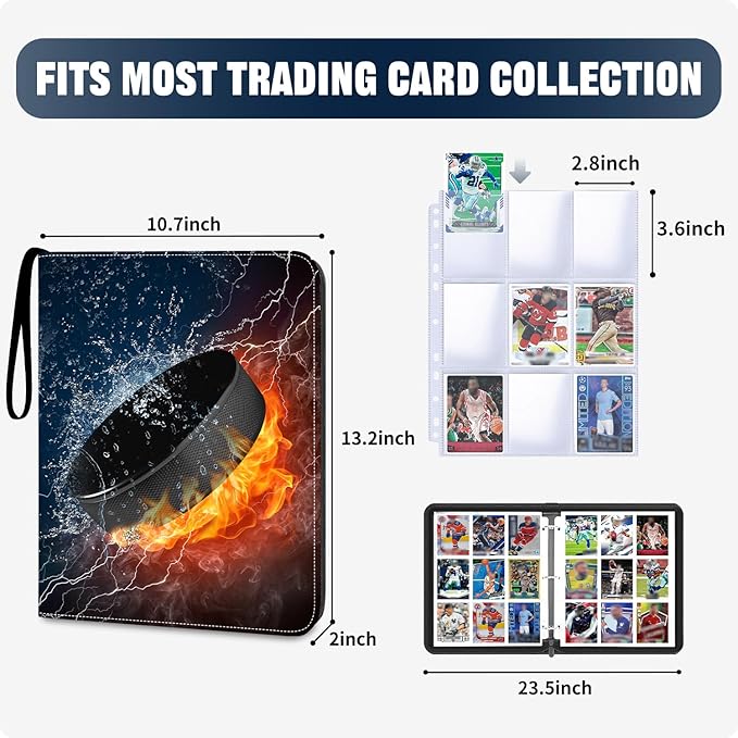 Hockey Card Binder, 9-Pocket Cards Holder,Trading Card Binder Fits 900 Cards With 50 Removable Double Sided Sleeves, Cards Album Case for Sports Game Trading Cards Display Storage Collection