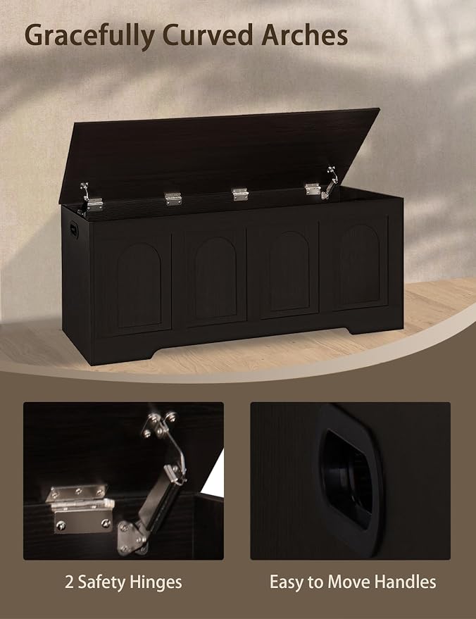 Storage Chest, Wooden Toy Box, Espresso 50.0" L | Extra Large Storage Bench, 2 Soft-close Hinges, Finger-safe Flip-Top Lid, Easy Assembly, Farmhouse Trunk, Living Room/Bedroom