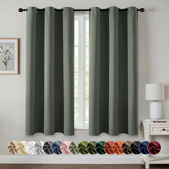 MIULEE Blackout Curtains for Bedroom 2 Panel 40 x 45 Inch Long Dark Mallard | Thermal Insulated, Living Room Darkening Grommet Drapes, Noise Reducing, Light Blocking Window Treatments