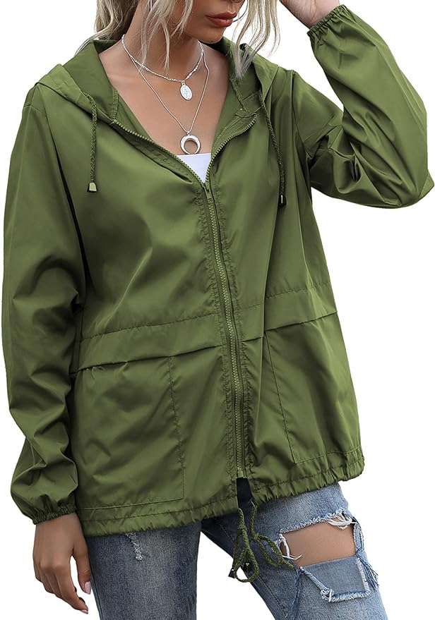 Women's Raincoats Lightweight Waterproof Windproof Adjustable Windbreaker Rain Jackets Hooded with Pockets S-XXL