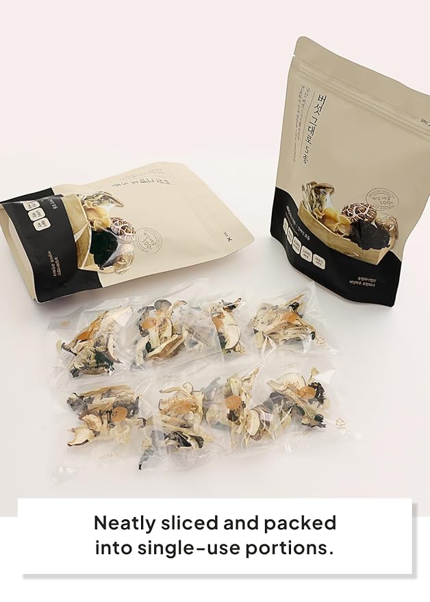 Korean Food Dried Mixed Mushrooms, 5 Varieties, Low-Temp Dried, 8 Packs | Five varieties of low-temperature dried mushrooms packed in convenient individual portions