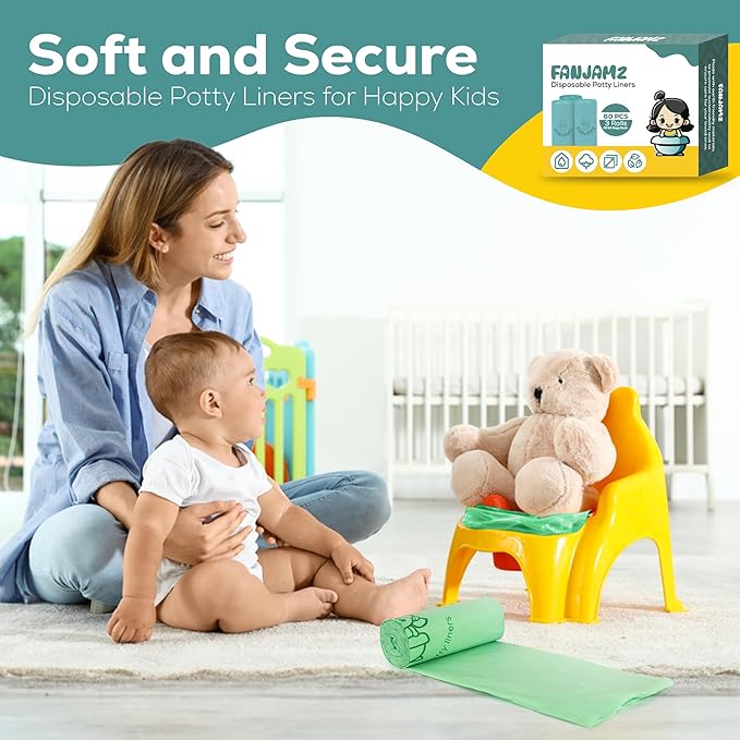 60 Count Potty Liners for Toddlers & Pets – Compatible with OXO Tot 2-in-1 Go Potty- 17 x 11 inches Leak-Proof Disposable Cleaning Bag for Adults-Fits Most Potty Chairs and Travel Potty