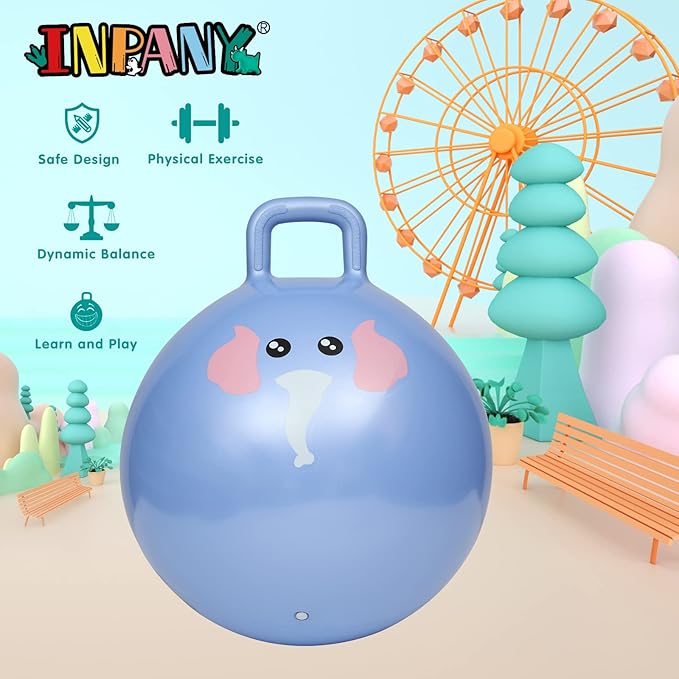 INPANY Hopper Ball, 18 Inches Bouncy Ball with Handles, Bouncing Bounce Balls Hopper, Inflatable Jumping Hopping Toys for Kids Ages 3-6, Hoppity Hop Girls Boys Gifts, Pump Included