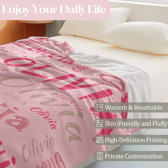 Personalized Name Blanket for Kids & Adults, Custom Name Blanket for Girls & Boys, Personalized Birthday Gifts