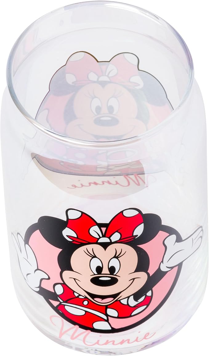 Silver Buffalo Disney Mickey and Friends Featuring Minnie 2 Pack Glass Jar Tumbler with Bamboo Lid and Glass Straw, 16 Ounces