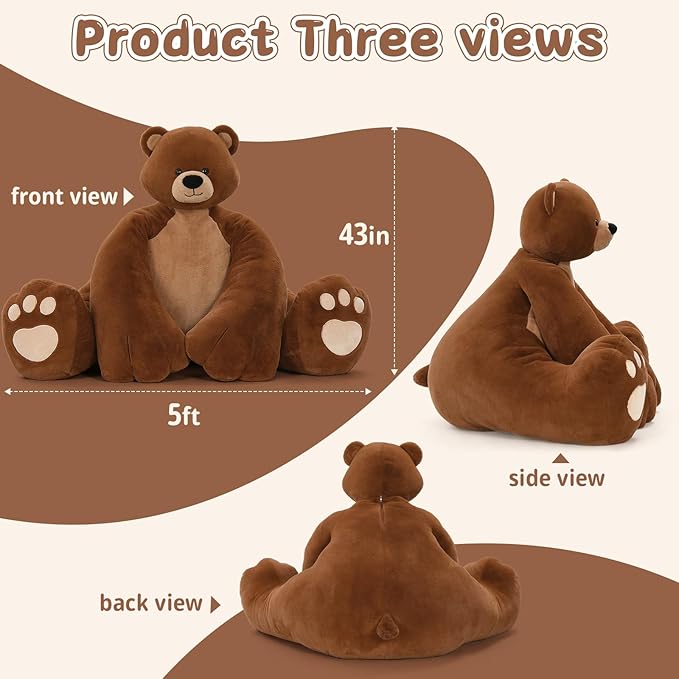 MaoGoLan Giant Teddy Bear Stuffed Animal,Unique Little Head and Big Muscle Body Teddy Bear Plush Toy, 43.3" Sitting Height Huggable Teddy Bear Gift for Muscle Bear Lover, Party Favor,Long Distance