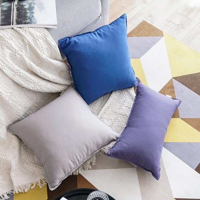 Jeanerlor Solid Cotton Linen Decoration Toss Throw Pillow Sham Cushion Case Special Pillow Cover Delicate Decorative Pillowcase for Children Kid Baby, 18"x18"(45 x 45cm), Silver Grey
