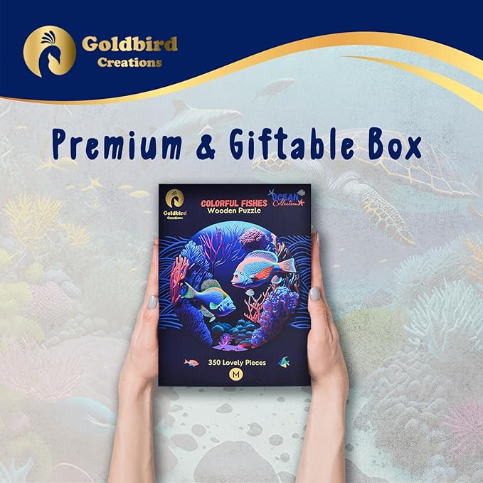Eco-Friendly Wooden Puzzles for Adults - 300 Piece Wood Puzzles - Relaxation & Brain Training - Whimsical Pieces - Premium Gift Box - Colorful Fishes Jigsaw Puzzle