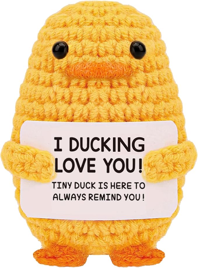 Stocking Stuffers for Men Women Adults Teens-Christmas Stockings White Elephant Gifts Emotional Support Crochet Duck with Positive Card