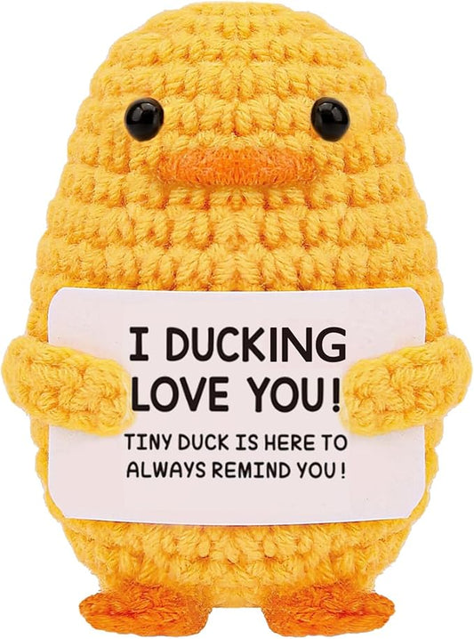 Stocking Stuffers for Men Women Adults Teens-Christmas Stockings White Elephant Gifts Emotional Support Crochet Duck with Positive Card