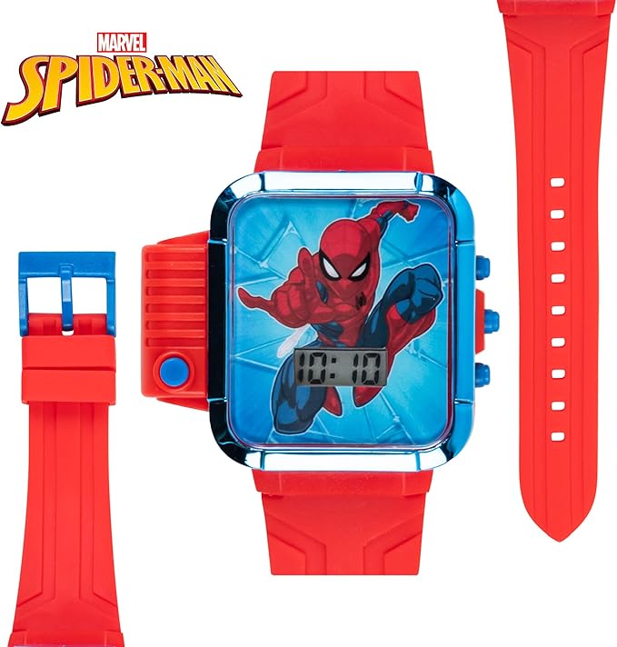 Marvel Spider-Man Flashlight Watch for Kids – Light-Up Fun with LCD Display, LED Flashlight, and Durable Silicone Band