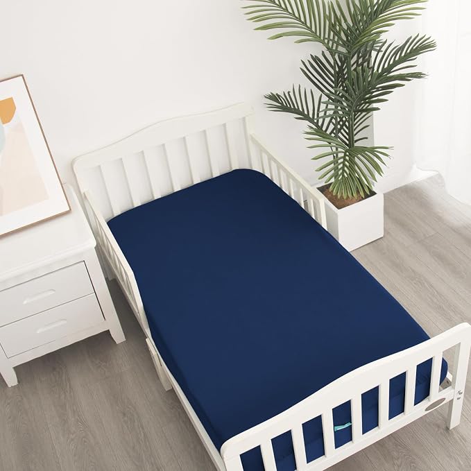 Waterproof Crib Sheets for Standard Crib Mattress, 2 Pack Navy Blue Crib Sheets, Ultra Soft Crib Mattress Sheets for Baby Boys & Baby Girls