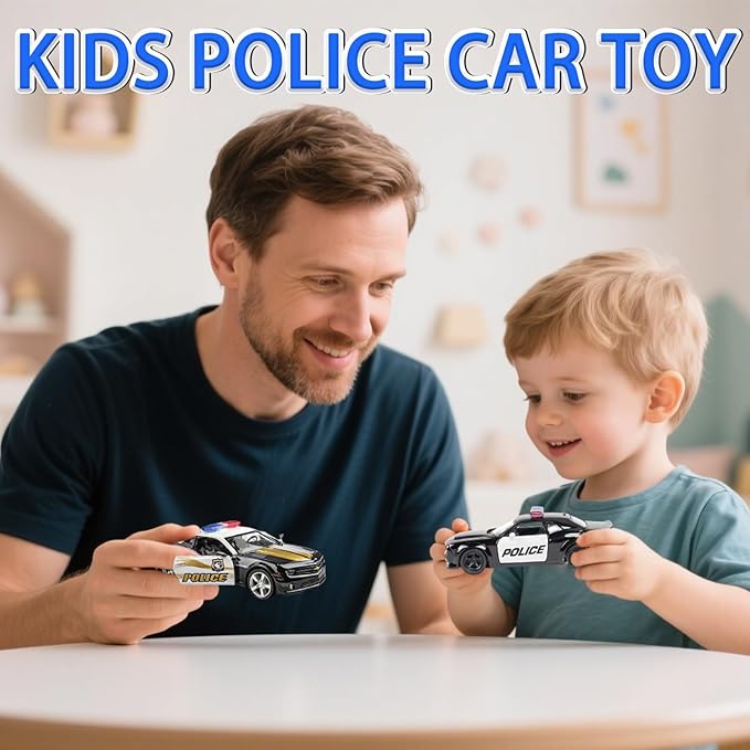 OTONOPI 2 Packs Police Car Toys, 1/36 Die Cast Metal Car Model American Cop Car for Collectible, Police Vehicles Toy Set Challenger and Camaro Pull Back 5 inch City Rescue for Kids Boy Girl Age 3-12