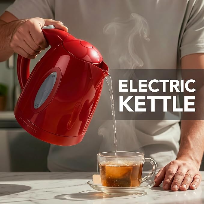OVENTE Electric Kettle, 1.7L Fast Boiling Water Heater for Coffee or Tea, BPA Free with Water Level Gauge, Auto Shut-Off, Boil-Dry Protection, Indicator Light and Removable Filter, Red KP72R