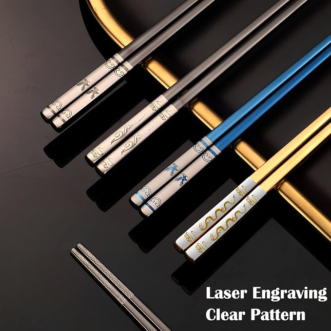 Portable Chopsticks,Stainless Steel Chopsticks Dragon/Blue Eagle, 2 Pairs | Year of the Dragon Gifts, Reusable Metal 18/8 Stainless Steel, Titanium Plated, For School,Home,Office,Bento Box