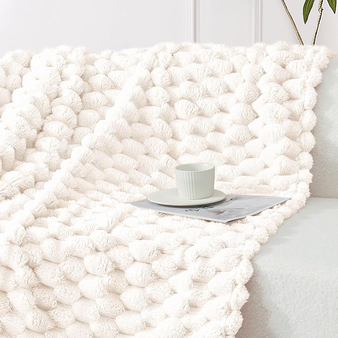Whale Flotilla Soft 3D Jacquard Fleece Throw Blanket for Couch & Bed, Ivory | Super Cozy Lightweight Plush Fluffy Throw, Luxury Decorative All‑Season Couch Cover Blanket for Sofa & Office Chair, 50"x60"