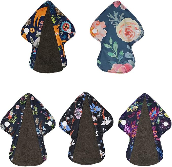 Cloth Mama Cloth/Menstrual Pads/Reusable Sanitary Pads Panty Liners for Thongs,7 inch Length by 5 inch Width with Wing (5 Pieces Set)