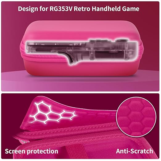 PAIYULE Travel Case Compatible with RG353V/ RG353VS/ R36S Retro Handheld Game Console, Handheld Emulator Storage Holder Organizer, Android Game Console Carrying Bag (Rose Red) (Box Only)