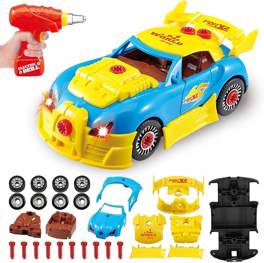 Pup Go Construction Toys for Boys Age 3-8, Take Apart Toy Car Racing, 30 Pieces Building Toys with Electric Drill, Build Your Own Car with Realistic Sounds & Lights, STEM Gifts Kids (4 Spare Screws)