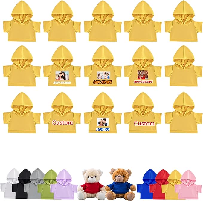 15 Pcs Personalized Teddy Bear Clothes with Name Photo, Custom Stuffed Animal Clothing Fit 8-16inch Stuffed Bears Clothes, Personalized Doll Clothing Make Your Own Plush Doll Shirt