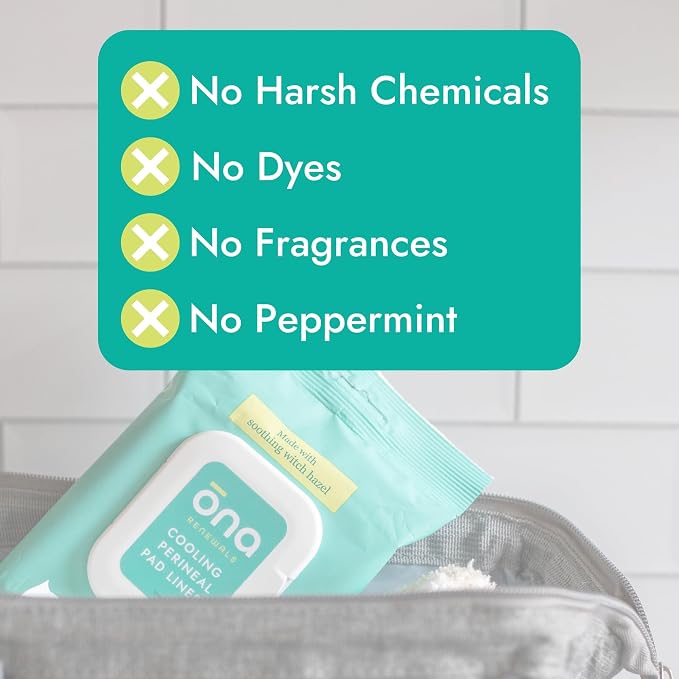 Ona Renewals Perineal Pad Panty Liners for Women - 30 Count - Fragrance-Free - Made with Soothing Witch Hazel - Extra Large Cooling Pads for Postpartum Recovery - Postpartum Essentials