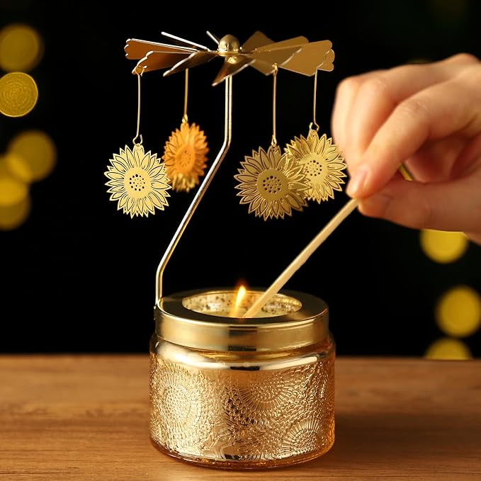 Sunflower Rotating Scented Candle, Gifts for Women Mom Daughter Sister Wife | Birthday Gifts for Women Friendship, Unique Candle Gift for Christmas Anniversary Mothers Day